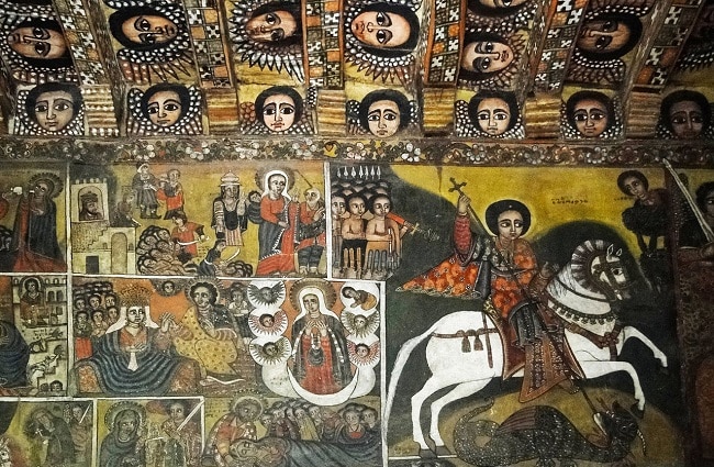 הציורים על קירות ותקרת כנסיית דברה ברהאן סלאסי בגונדר